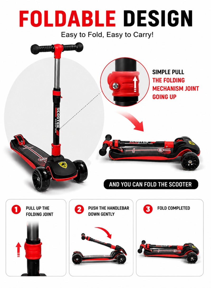 Toshionics Scooter for Kids, 3 Wheels Foldable Scooter with Adjustable Height, Brakes, Extra Wide Deck and PVC LED Wheels for Ages 3, 4, 5 and 6, Boys and Girls - Image 3