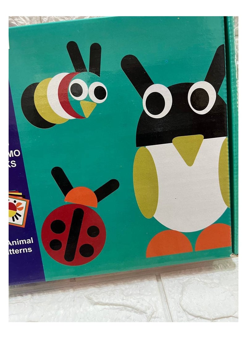 Wooden cubes game like Giwanimo with animal design to develop skills + 20 cards with different drawings, shapes and wonderful colors that attract the child's attention - multi-colored. Montessori