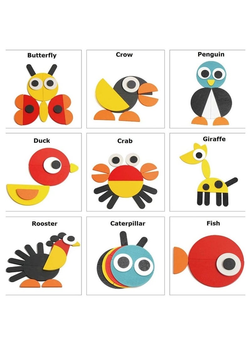 Wooden cubes game like Giwanimo with animal design to develop skills + 20 cards with different drawings, shapes and wonderful colors that attract the child's attention - multi-colored. Montessori