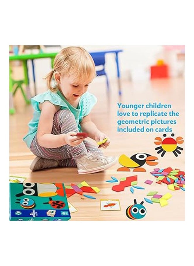 Wooden cubes game like Giwanimo with animal design to develop skills + 20 cards with different drawings, shapes and wonderful colors that attract the child's attention - multi-colored. Montessori