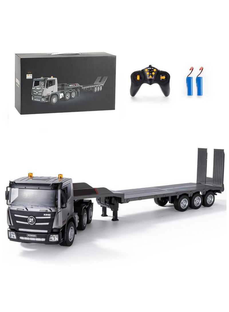 XiuWoo Remote Control Semi Truck Toys, 9 Channel RC Semi Truck with Trailer, Construction Vehicle Toy with Sound and Light, Birthday Gifts Ideas for Boys Kids, 1/24 Flatbed Grey  - Image 1