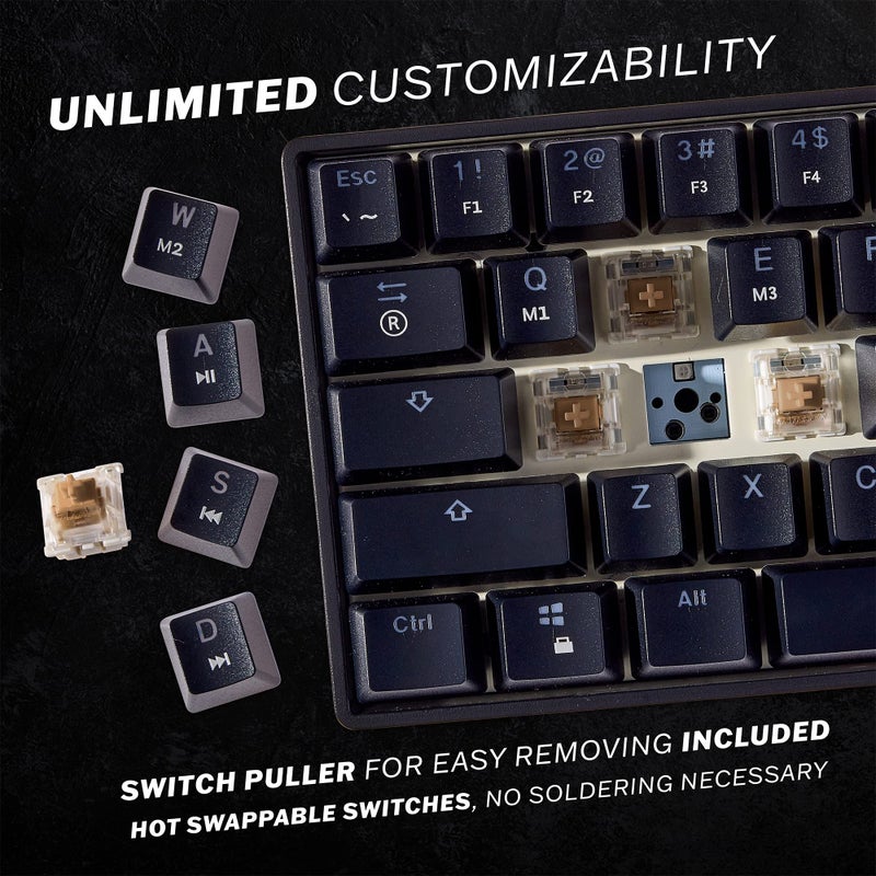 GK61 Mechanical Gaming Keyboard - 61 Keys Multi Color RGB Illuminated LED Backlit Wired Programmable for PC/Mac Gamer (Gateron Optical Yellow, White) - Image 3
