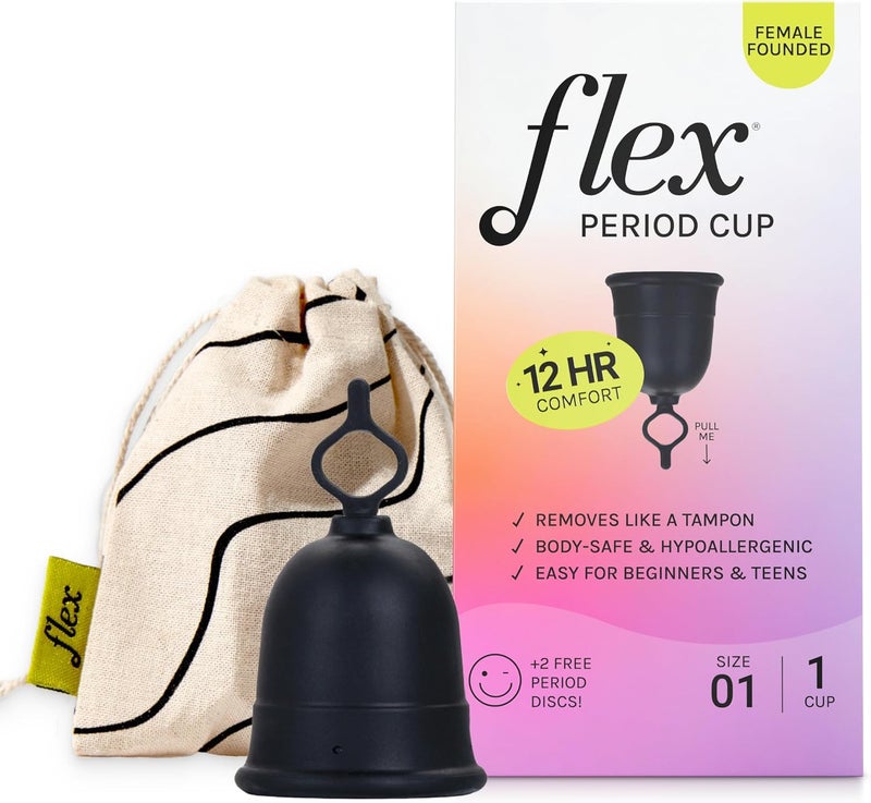FLEX Cup Starter Kit (Slim Fit - Size 01) | Reusable Menstrual Cup + 2 Free Menstrual Discs | Pull-Tab for Easy Removal | HSA or FSA Eligible | Capacity of 2 Super Tampons - Packaging May Vary - Image 1
