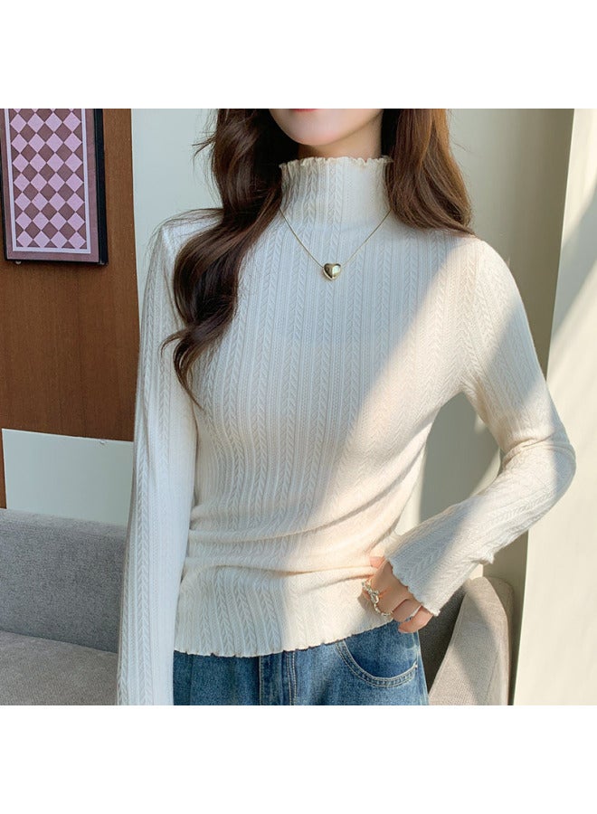 2308 Ruffled Edge Base Shirt For Women, Autumn/winter New Striped Half-turtleneck Knitted Top With A High-end Feel Sweater