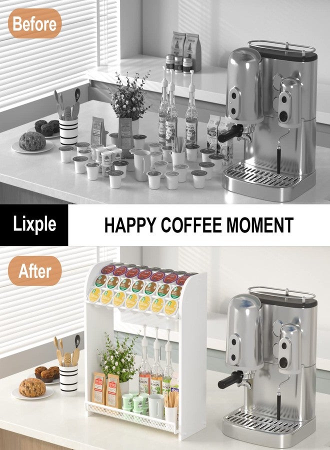 Lixple Coffee Pod Organizer for Countertop, Bamboo K Cup Holder, Easy Assembly Coffee Station Organizer for Home Office Coffee Bar, White - Image 2