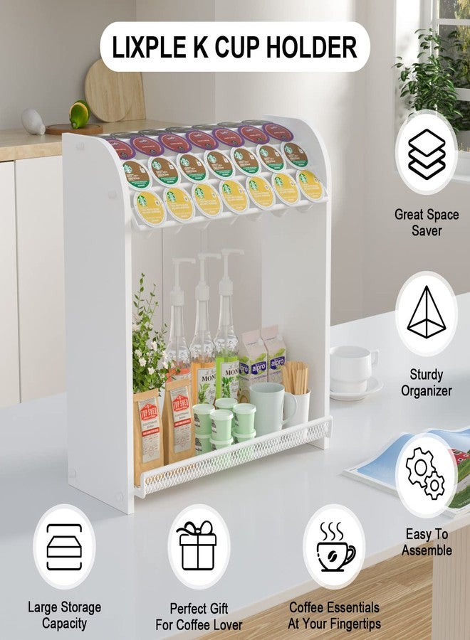 Lixple Coffee Pod Organizer for Countertop, Bamboo K Cup Holder, Easy Assembly Coffee Station Organizer for Home Office Coffee Bar, White - Image 4