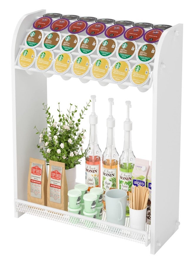 Lixple Coffee Pod Organizer for Countertop, Bamboo K Cup Holder, Easy Assembly Coffee Station Organizer for Home Office Coffee Bar, White - Image 1