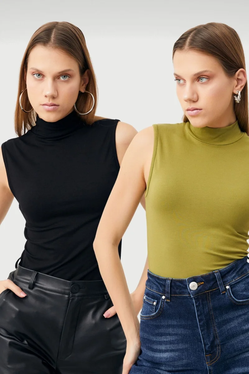 Bipantolon BIPANTOLON Women's 2-Pack Sleeveless Half Turtleneck Bodysuits