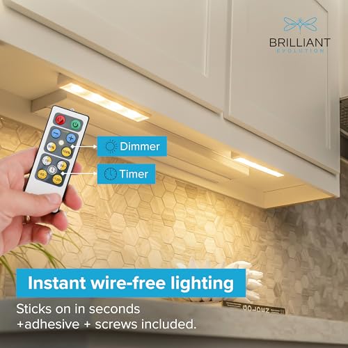 Brilliant Evolution 0.6" Ultra-Thin Wireless Under Cabinet Lights - 4 Pack, 8.5"L Battery-Operated LED Fixtures with 2 Remotes 3000K Warm White Stick-On Lighting, Timer Included for Kitchen & Counter - Image 2