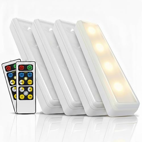 Brilliant Evolution 0.6" Ultra-Thin Wireless Under Cabinet Lights - 4 Pack, 8.5"L Battery-Operated LED Fixtures with 2 Remotes 3000K Warm White Stick-On Lighting, Timer Included for Kitchen & Counter - Image 1