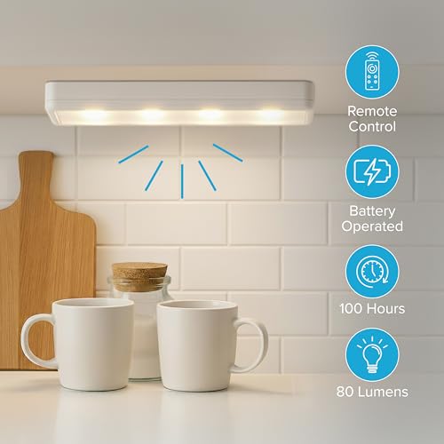 Brilliant Evolution 0.6" Ultra-Thin Wireless Under Cabinet Lights - 4 Pack, 8.5"L Battery-Operated LED Fixtures with 2 Remotes 3000K Warm White Stick-On Lighting, Timer Included for Kitchen & Counter - Image 4
