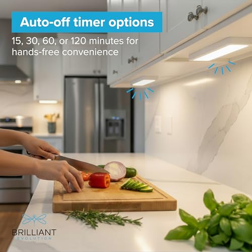 Brilliant Evolution 0.6" Ultra-Thin Wireless Under Cabinet Lights - 4 Pack, 8.5"L Battery-Operated LED Fixtures with 2 Remotes 3000K Warm White Stick-On Lighting, Timer Included for Kitchen & Counter - Image 5