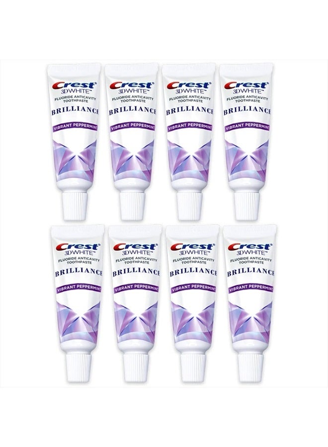 Crest 3D White Brilliance Toothpaste, Vibrant Peppermint, Travel Size 0.85 oz (24g) - Pack of 8 - Image 1
