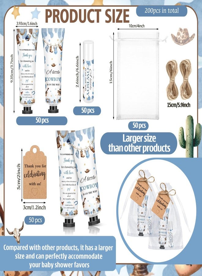 Dimsile 50 Sets 200 Pcs Baby Shower Hand Lotion and Lip Balm Gift Theme Baby Shower Party Favors Travel Size Hand Lotion and Lip Balm Bulk with Organza Bags Tags(A Little Cowboy is on the Way) - Image 5