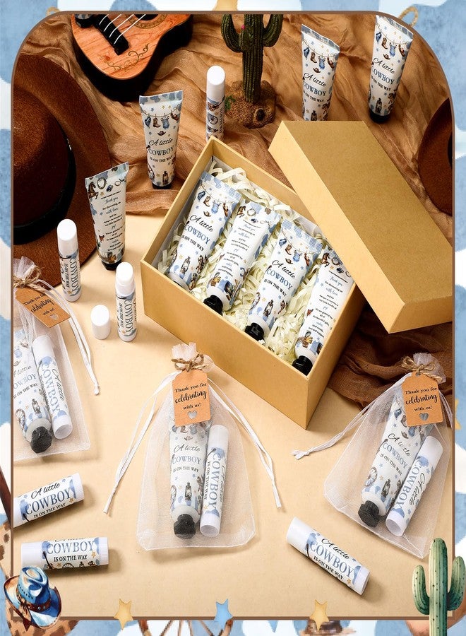 Dimsile 50 Sets 200 Pcs Baby Shower Hand Lotion and Lip Balm Gift Theme Baby Shower Party Favors Travel Size Hand Lotion and Lip Balm Bulk with Organza Bags Tags(A Little Cowboy is on the Way) - Image 2