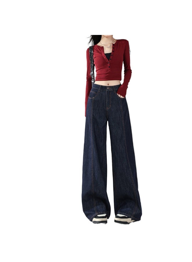 HAPPY Denim Wide-leg Jeans For Women, Fleece-lined, Autumn And Winter New Style, High-waisted, Loose, Relaxed, Drapey Straight-leg Pants - Image 1
