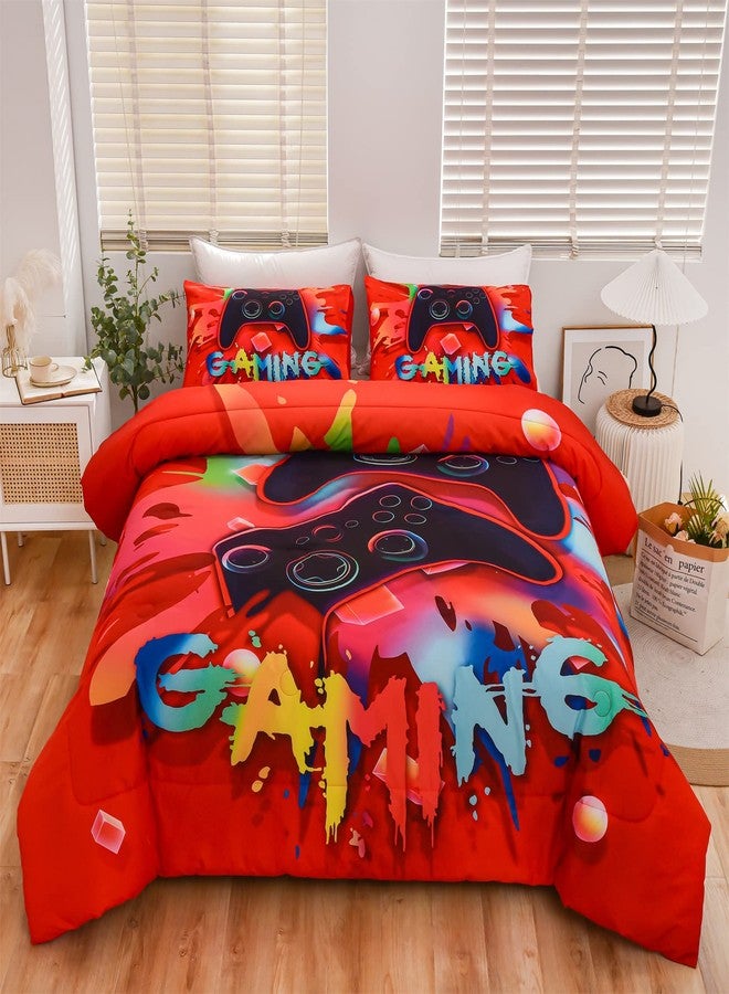 Aimuan Gaming Comforter Sets for Boys Kids Bedding Sets Video Games Console Action Buttons Novelty Colorful Game Gamepad Controller Modern Gamer Room Decor Home Quilt Set (Twin, Red) - Image 3