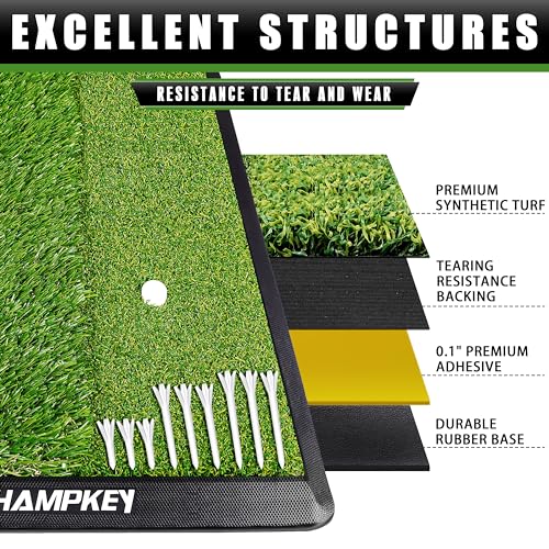 CHAMPKEY Dual-Turf Golf Hitting Mat | Come with 9 Golf Tees & 1 Rubber Tee | Heavy Duty Rubber Backing Golf Practice Mat Ideal for Indoor & Outdoor Training（13"x17", LITE Version） - Image 4