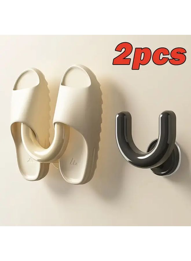 Cream U Shaped Wall Mounted Bathroom Slippers Holder 2pcs No Drill Suction Cup Organizer - Image 1