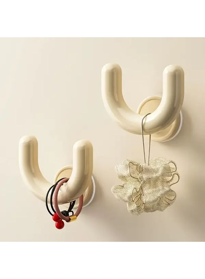 Cream U Shaped Wall Mounted Bathroom Slippers Holder 2pcs No Drill Suction Cup Organizer - Image 5