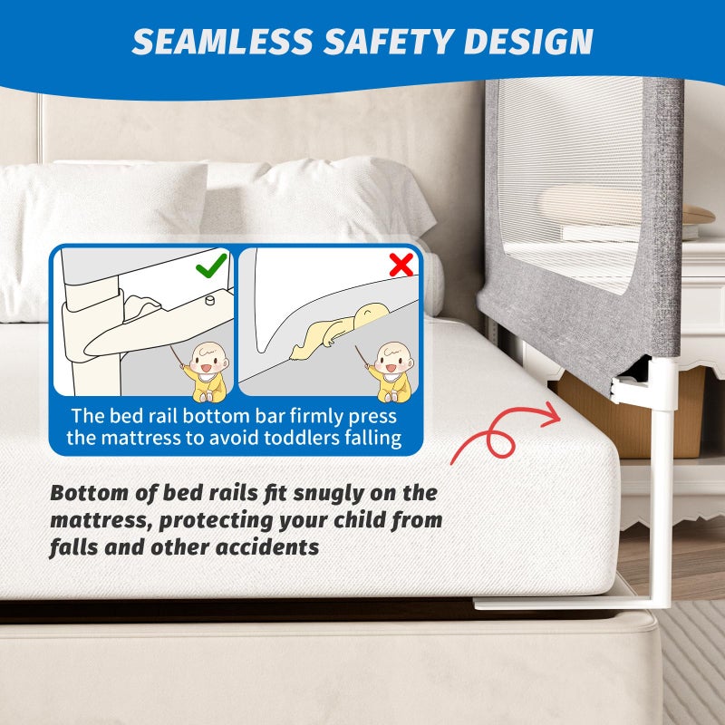 PNXDFC 3-Piece Full Size Bed Rails for Toddlers, with Headboard Rod -Height Adjustable Baby' Safety Bed Rails Guard for Full Size Bed(3Pack 74.8"x74.8"x54"-Gray) - Image 2