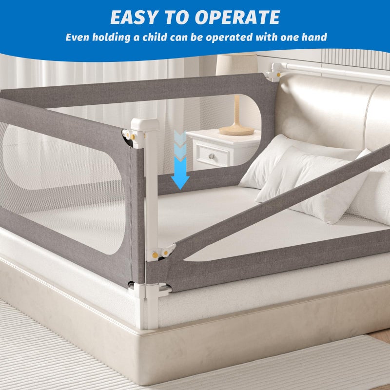 PNXDFC 3-Piece Full Size Bed Rails for Toddlers, with Headboard Rod -Height Adjustable Baby' Safety Bed Rails Guard for Full Size Bed(3Pack 74.8"x74.8"x54"-Gray) - Image 5