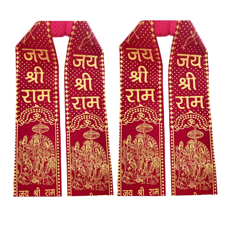AYOSHRI® Velvet Clothing Jai Shree Ram Dupatta/Chunni/Patka For Men, Women, Boys & Girls Combo Pack Of 2 - Image 5