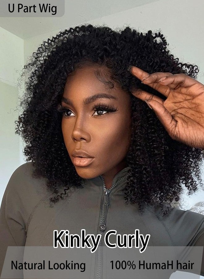 MPS Kinky Curly U Part Wigs Human Hair Wigs for Black Women Afro Curly Human Hair 180% Density 12 Inch Full Head Clip in U Part Wig Human Hair Pre Plucked U Shape Wigs (Black) - Image 2