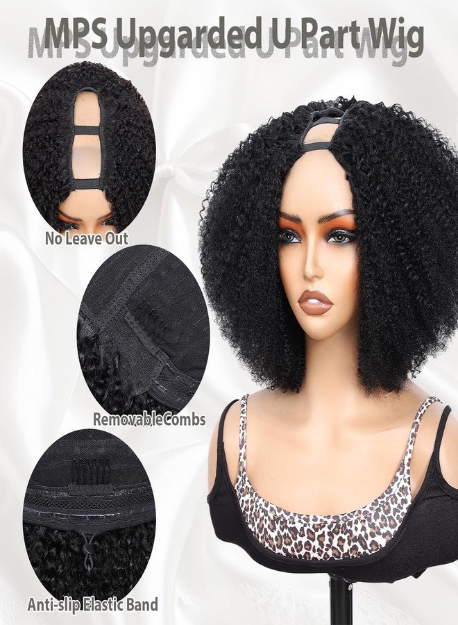 MPS Kinky Curly U Part Wigs Human Hair Wigs for Black Women Afro Curly Human Hair 180% Density 12 Inch Full Head Clip in U Part Wig Human Hair Pre Plucked U Shape Wigs (Black) - Image 3