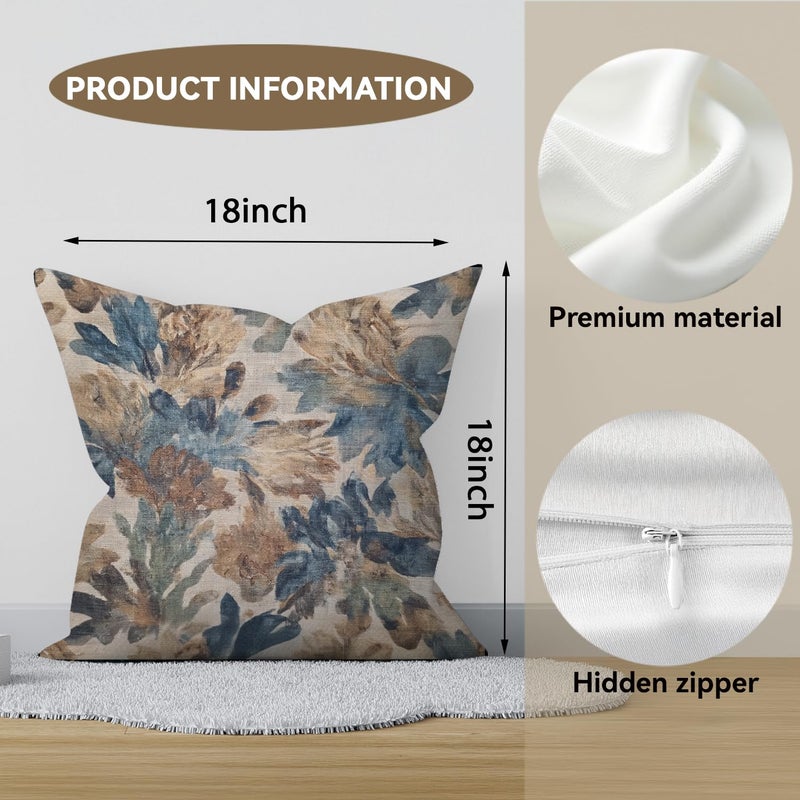 RBAFAO Bohemian Pillow Covers | Vintage Floral & Carpet Design | Double Sided Blue White Decorative Pillowcases for Couch, Bed | Indoor Outdoor Boho Home Decor (Blue&Brown, 18x18inches) - Image 2