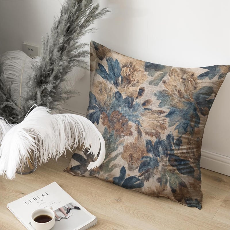 RBAFAO Bohemian Pillow Covers | Vintage Floral & Carpet Design | Double Sided Blue White Decorative Pillowcases for Couch, Bed | Indoor Outdoor Boho Home Decor (Blue&Brown, 18x18inches) - Image 4
