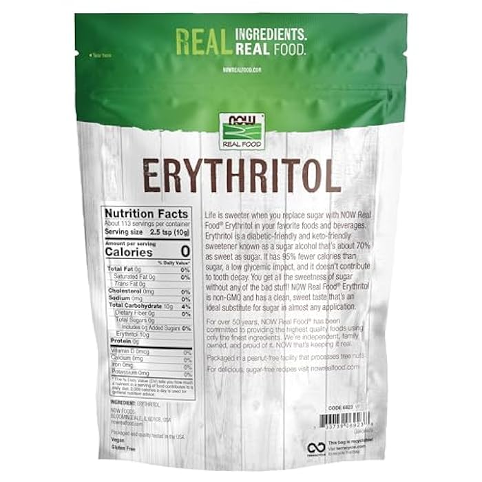 now , Erythritol, Great-Tasting Sugar Replacement, Zero Calories, Low Glycemic Impact, Kosher, 2.5-Pound (Packaging May Vary) - Image 2