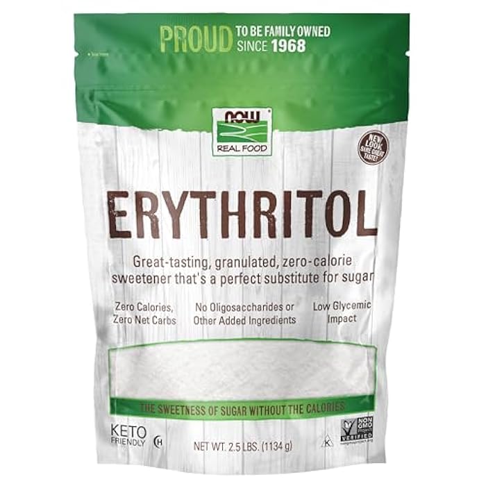 now , Erythritol, Great-Tasting Sugar Replacement, Zero Calories, Low Glycemic Impact, Kosher, 2.5-Pound (Packaging May Vary) - Image 1