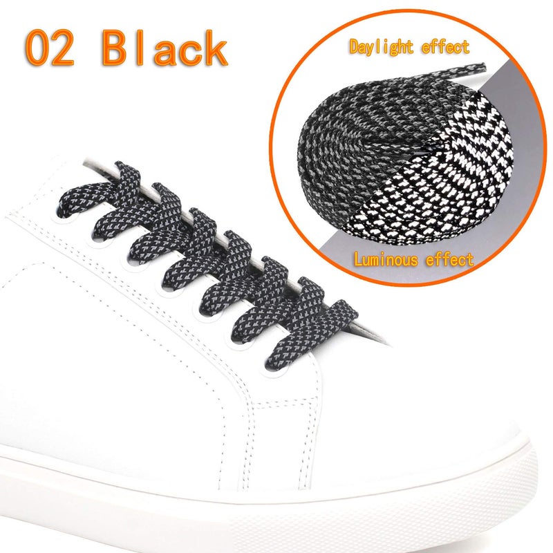 DELELE 2 Pairs Reflective Shoelace Flat Black Safety Laces for Shoes Sneakers Boots 39 inch - Image 3
