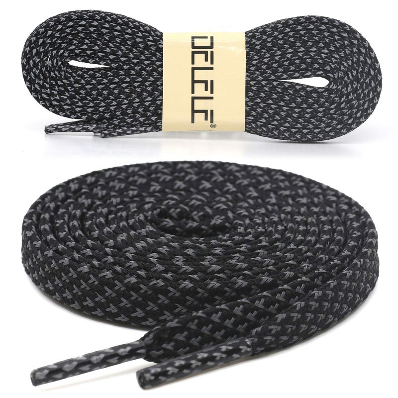 DELELE 2 Pairs Reflective Shoelace Flat Black Safety Laces for Shoes Sneakers Boots 39 inch - Image 2