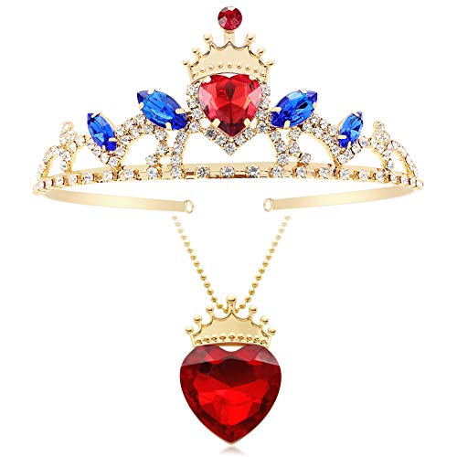 Botrinal Evie Red Heart Necklace and Descendants 3 Crown Gold Tiara Jewelry Set Queen of Hearts Evie for Girls Teen Halloween - Image 1
