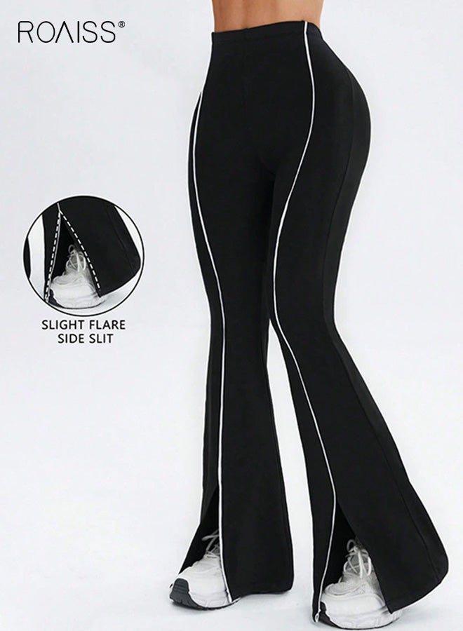 رويس بنطلون يوجا نسائي بخصر عالٍ وواسع، بنطلون ليجنز للتمرين بخطوط وفتحة صغيرة، بنطلون رياضي مناسب لجميع المواسم للياقة البدنية واليوغا والملابس غير الرسمية، قابل للتهوية ومتين - Image 4