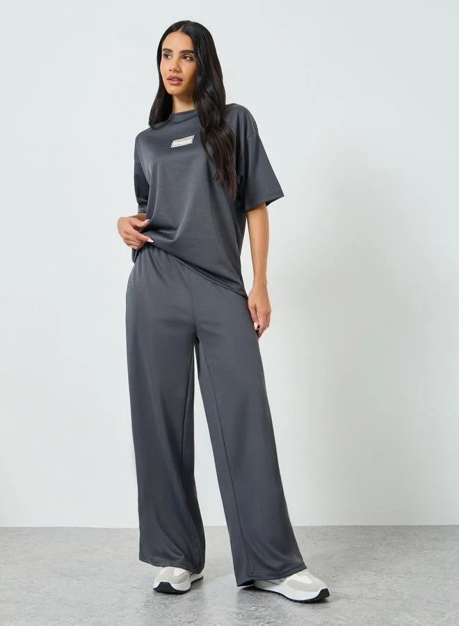 Styli Women Grey Wide Leg Knit Joggers