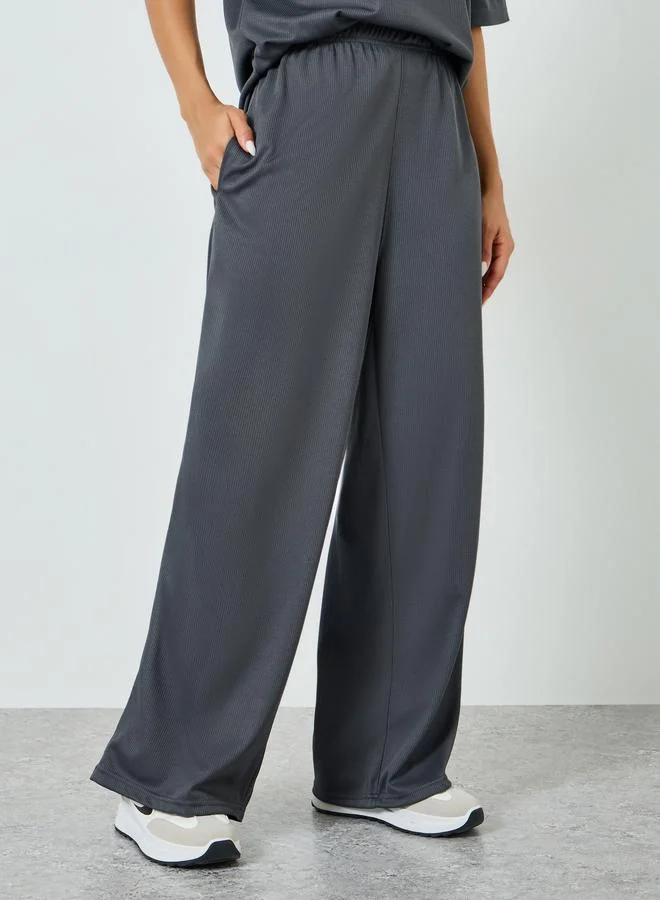 Styli Women Grey Wide Leg Knit Joggers