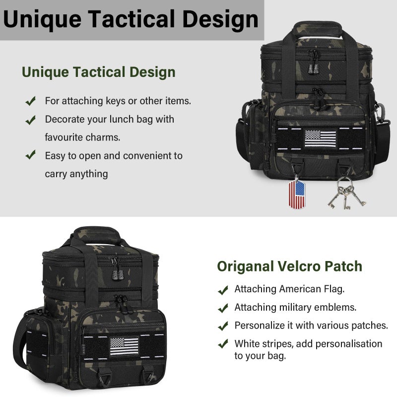 TENKIST Expandable Tactical Lunch Box, XLarge Insulated Lunch Cooler Bag Heavy Duty Leakproof Lunch Pail for Men Adults Work Office Outdoor Picnic Trips,25L,Black-Camo - Image 3
