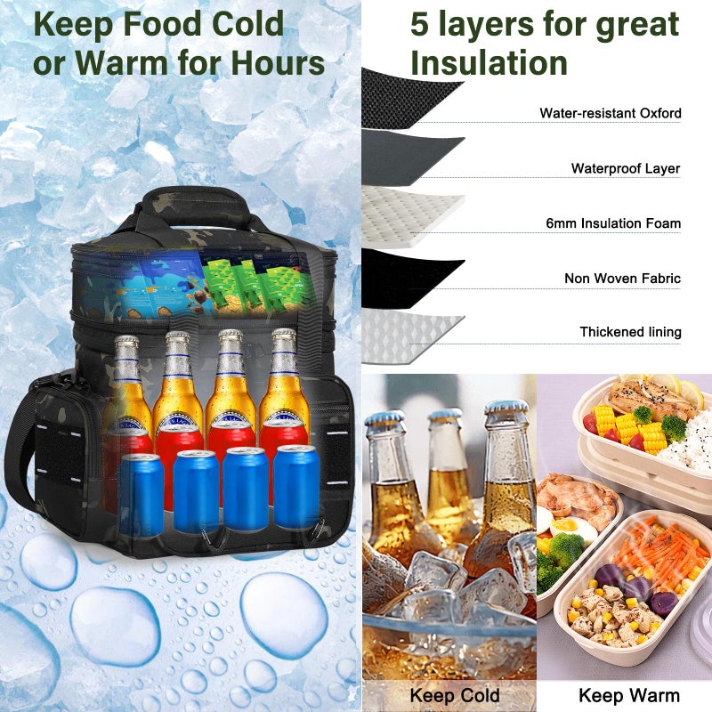 TENKIST Expandable Tactical Lunch Box, XLarge Insulated Lunch Cooler Bag Heavy Duty Leakproof Lunch Pail for Men Adults Work Office Outdoor Picnic Trips,25L,Black-Camo - Image 5