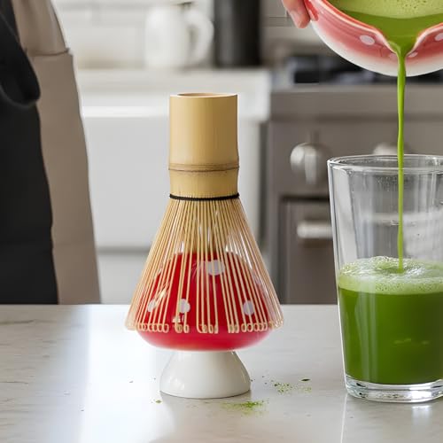 KOIMYSA Cute Matcha Set With Mushroom Design Bowl And Whisk Holder, Unique Japanese Matcha Kit Gifts For Women Girls Friends Tea Lovers, Red - Image 4