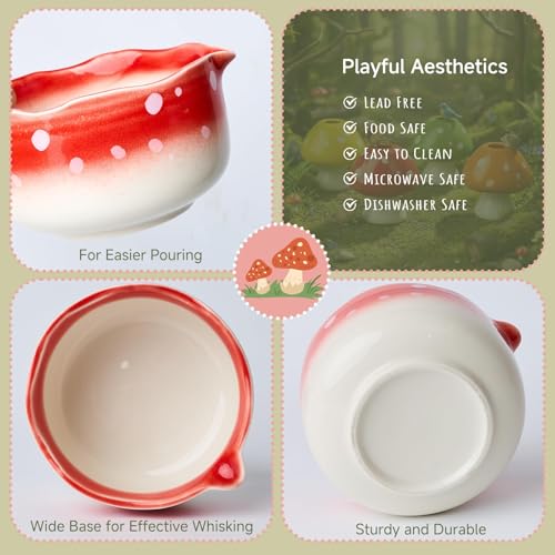 KOIMYSA Cute Matcha Set With Mushroom Design Bowl And Whisk Holder, Unique Japanese Matcha Kit Gifts For Women Girls Friends Tea Lovers, Red - Image 3