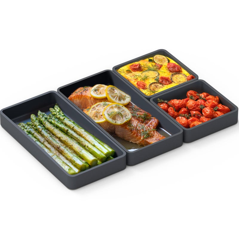 Cheat Sheets Original Silicone Sheet Pan Dividers For Cooking Meal Prep Non Stick Silicone Tray Baking Set Oven Safe FreezerFriendly 4 Cheat Sheets Baking Trays