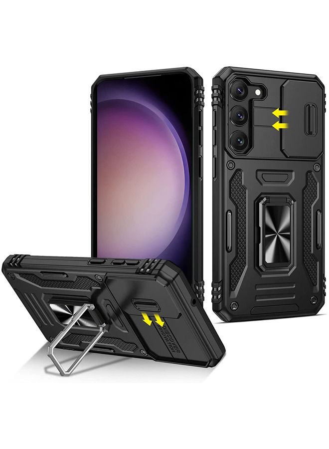 Rock Pow Samsung S23 Plus Case with Kickstand and Slide Camera Cover and Magnetic Ring Stand Military Drop Protection Shockproof Cases for Galaxy S23 Plus 2023 Black - Image 1