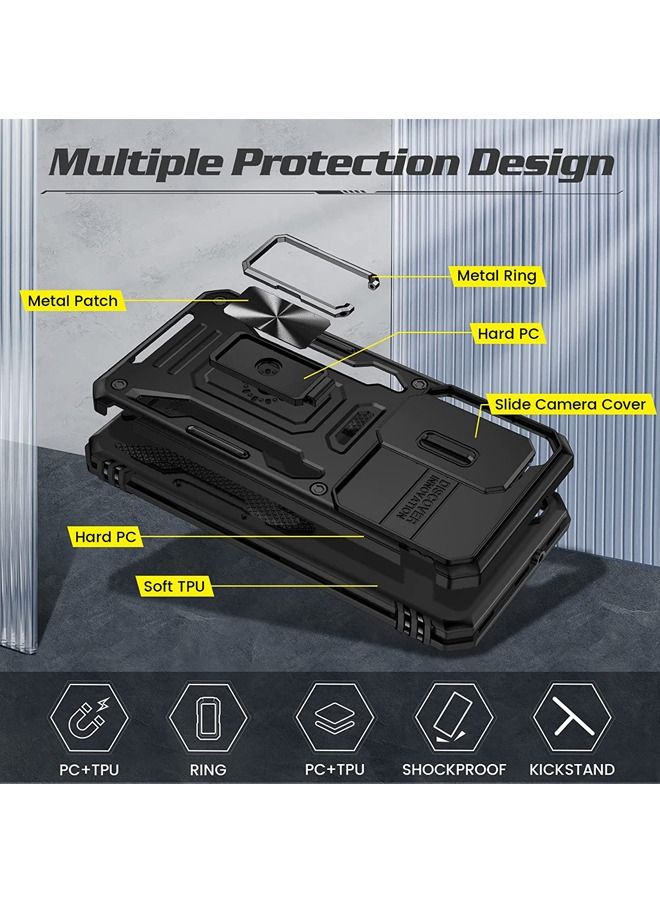 Rock Pow Samsung S23 Plus Case with Kickstand and Slide Camera Cover and Magnetic Ring Stand Military Drop Protection Shockproof Cases for Galaxy S23 Plus 2023 Black - Image 4