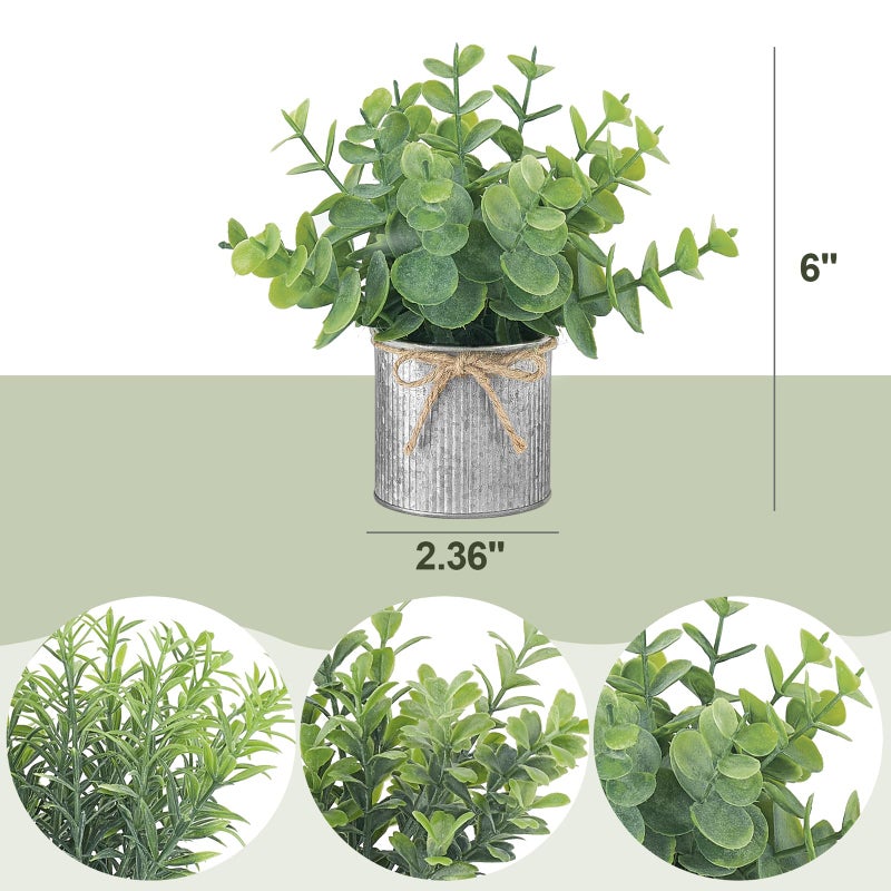 Mkono Mini Fake Plants in Farmhouse Galvanized Metal Pots 3 Pack Small Potted Artificial Plant Eucalyptus for Laundry Room Bathroom Shelf Table Decor - Image 5