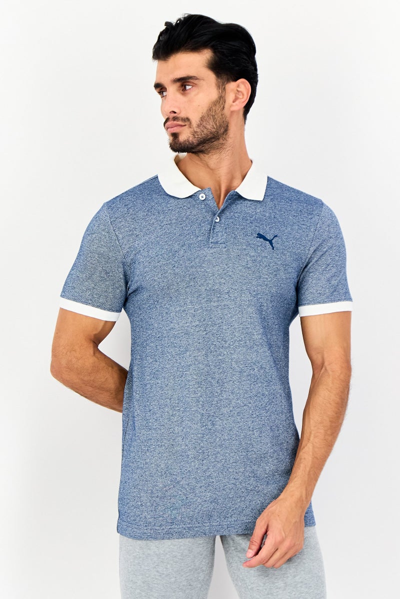 PUMA قميص بولو خارجي بأكمام قصيرة للرجال بتصميم ضيق مع شعار مطرز، متعدد الألوان - Image 1