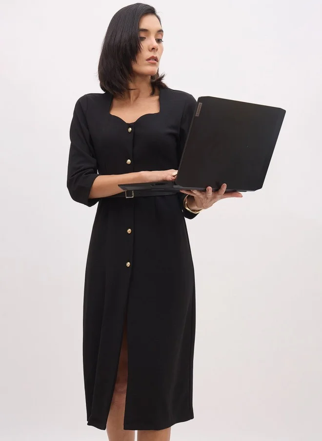 SASSAFRAS Black Shirt Dress With Belt For Women