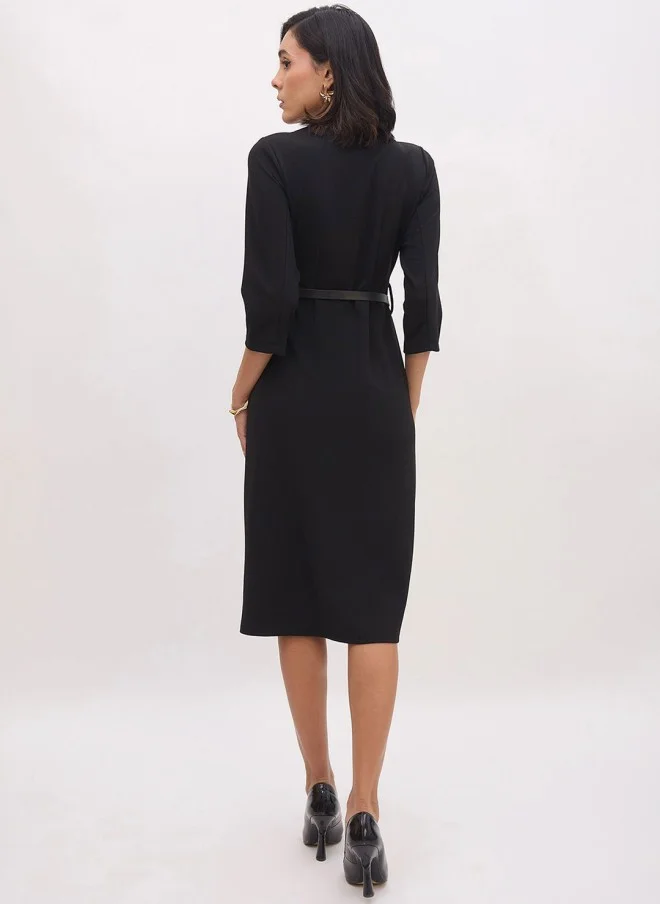 SASSAFRAS Black Shirt Dress With Belt For Women